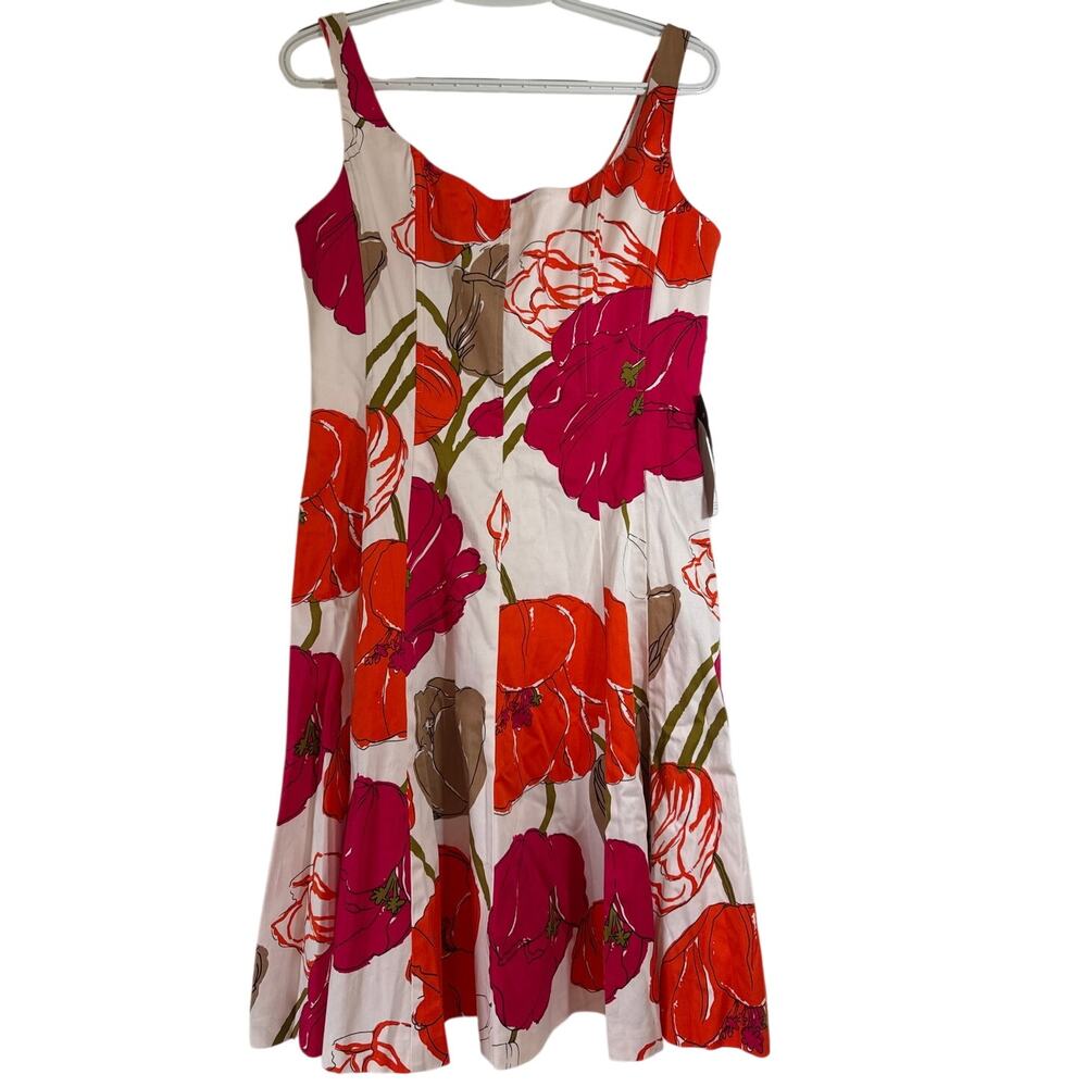 NWT Nine West Dress Size 8 "Pink Combo" On White Sleeveless Paneled Fit & Flare